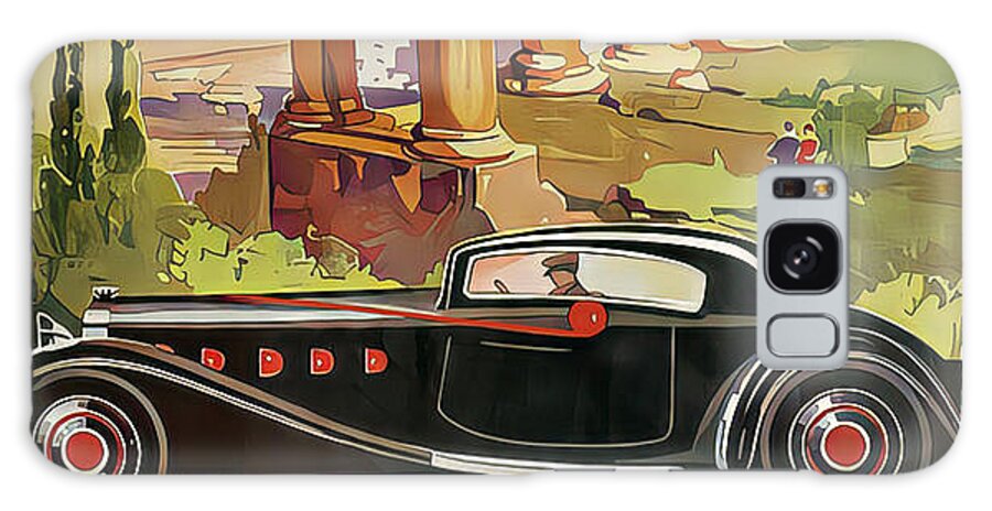 Vintage Galaxy Case featuring the mixed media 1933 Hispano Suiza Coupe With Driver Among Greek Ruins Original French Art Deco Illustration by Retrographs