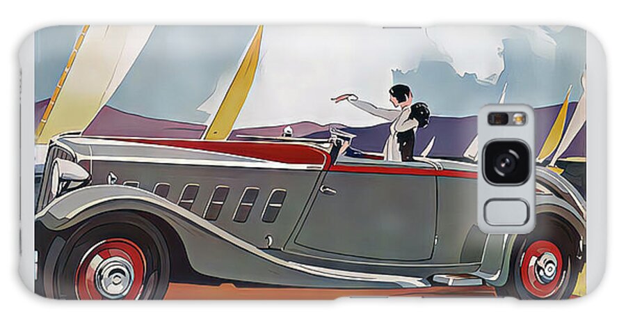 Vintage Galaxy Case featuring the mixed media 1934 Panhard Roadster With Woman Occupant With Sailboats Original French Art Deco Illustration by Retrographs