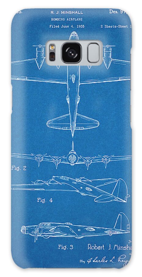 1935 B17 Flying Fortress Patent Print Galaxy Case featuring the drawing 1935 B17 Flying Fortress Blueprint Patent Print by Greg Edwards