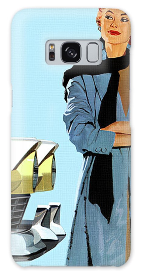 Vintage Galaxy Case featuring the mixed media 1950s Fashion Model With Ford Fairlane by Retrographs