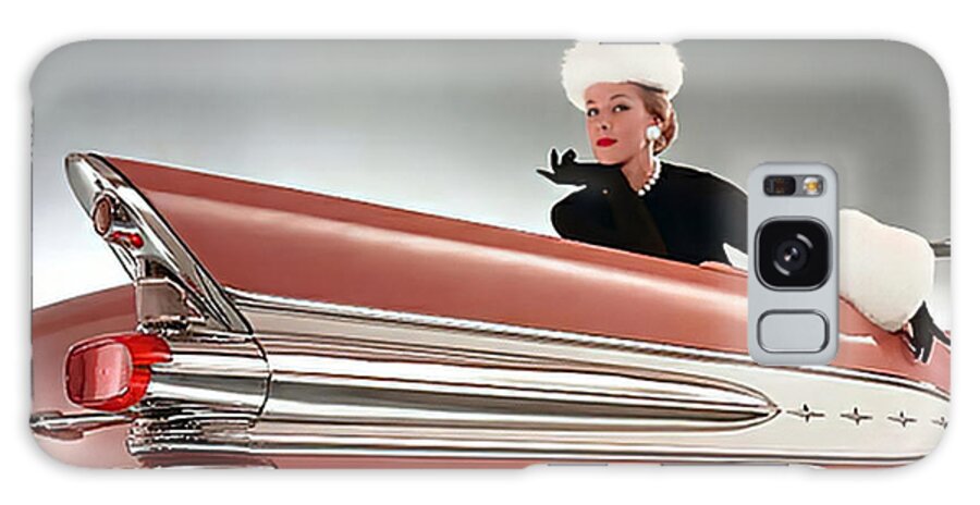 Vintage Galaxy Case featuring the photograph 1957 Pontiac Catalina with fashion model by Retrographs