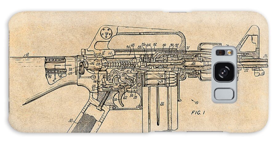  Ar15 Galaxy Case featuring the drawing 1966 AR15 Assault Rifle Patent Print, M-16, Antique Paper by Greg Edwards
