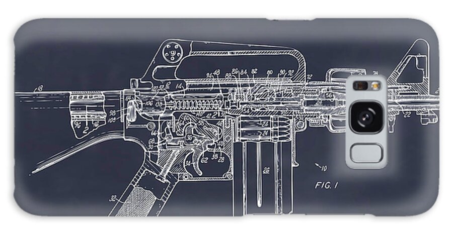 Ar15 Galaxy Case featuring the drawing 1966 AR15 Assault Rifle Patent Print, M-16, Blackboard by Greg Edwards