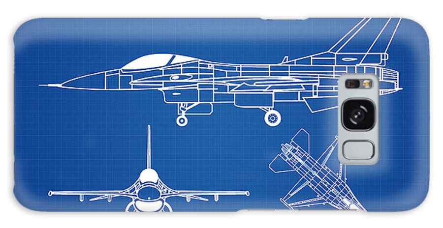 F-16 Galaxy Case featuring the drawing F-16 Fighting Falcon - Airplane Blueprint. Drawing Plans for General Dynamics F-16 Fighting Falcon #2 by SP JE Art
