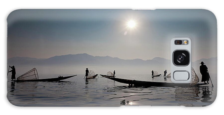 Tranquility Galaxy Case featuring the photograph Fishermen On Inle Lake, Myanmar #2 by Mint Images - Art Wolfe