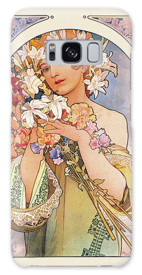 Woman Galaxy Case featuring the painting Flower #2 by Alphonse Mucha