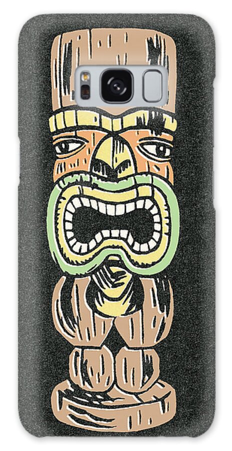 Black Background Galaxy Case featuring the drawing Tiki totem #2 by CSA Images