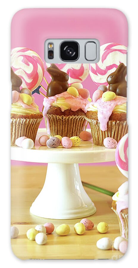 Easter Galaxy Case featuring the photograph Easter theme candy land drip cupcakes in party table setting. #3 by Milleflore Images