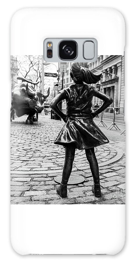Computer Galaxy Case featuring the photograph Vintage Fearless Girl and Wall Street Bull Statue #4 by Doc Braham