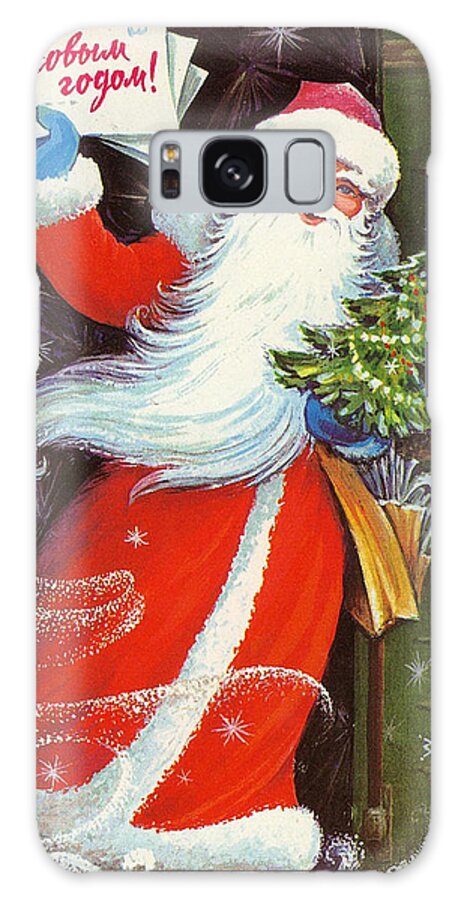 Santa Claus Galaxy Case featuring the digital art Vintage Soviet Holiday Postcard #3 by Long Shot