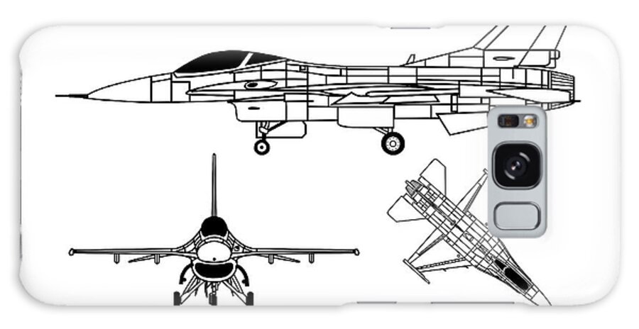 F-16 Galaxy Case featuring the drawing F-16 Fighting Falcon - Airplane Blueprint. Drawing Plans for General Dynamics F-16 Fighting Falcon #4 by SP JE Art