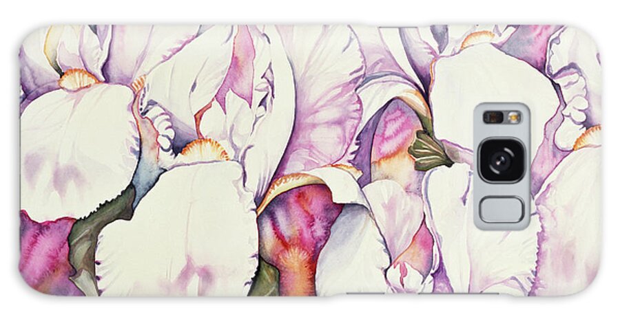 White Irises Galaxy Case featuring the painting 5 Iris by Mary Russel