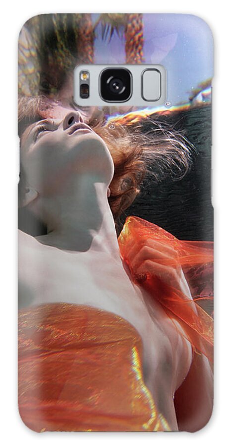 Tranquility Galaxy Case featuring the photograph Caucasian Woman In Dress Swimming Under #6 by Ming H2 Wu