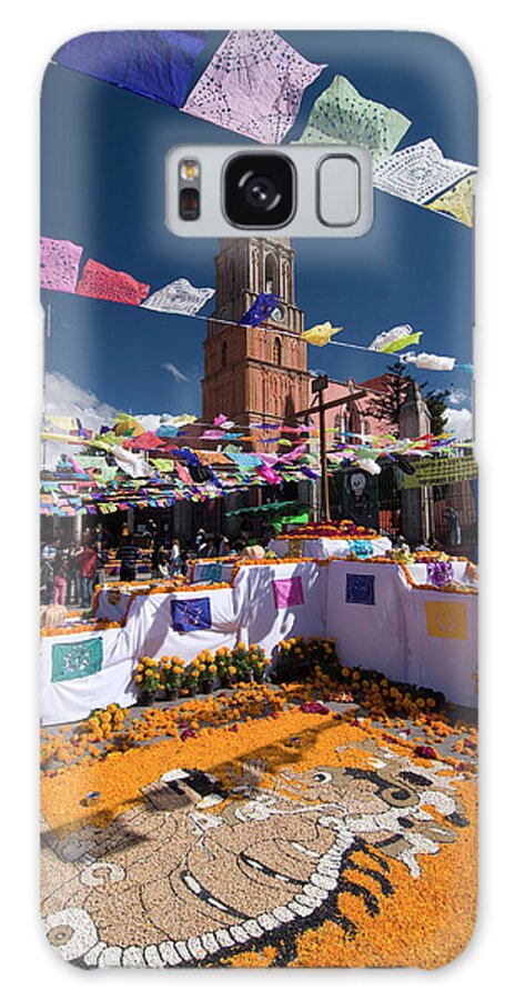 Decorations For The Day Of The Dead Festival With Iglesia De San Rafael In The Background Galaxy Case featuring the photograph 801-121 by Robert Harding Picture Library