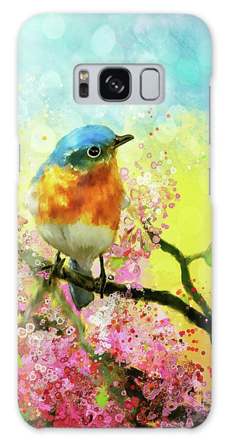 Bluebird Galaxy Case featuring the digital art A Bluebird On The Redbud by Lois Bryan