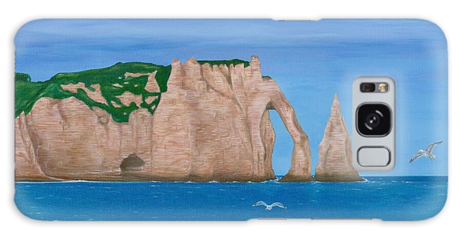 Etretat Galaxy Case featuring the painting A Day in Etretat by Aicy Karbstein