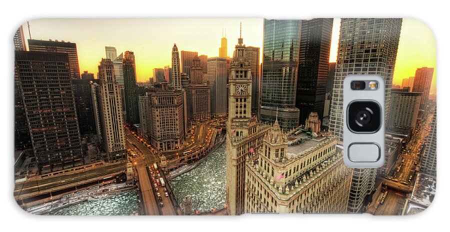 Chicago River Galaxy Case featuring the photograph A Long Sunset In The Emerald City by Justin W. Kern