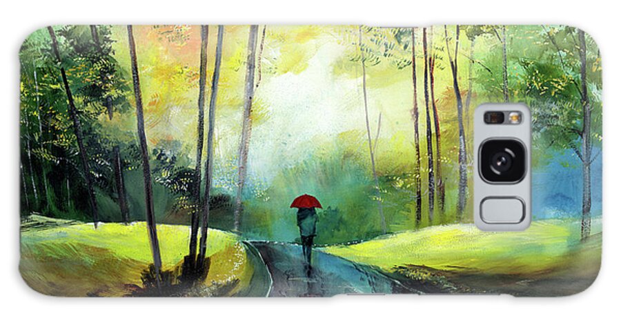 Nature Galaxy Case featuring the painting A walk in the rain by Anil Nene
