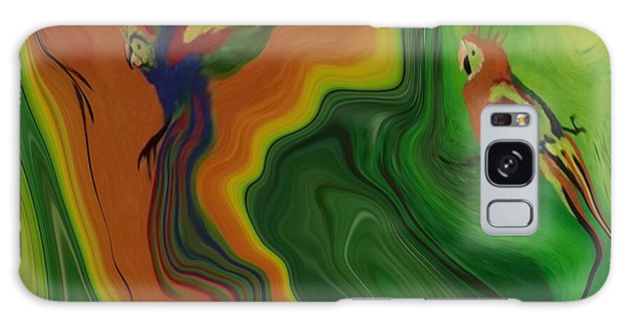 Abstract Galaxy Case featuring the painting Abstract Art - Colorful Fluid Painting Pattern with Parrots by Patricia Piotrak