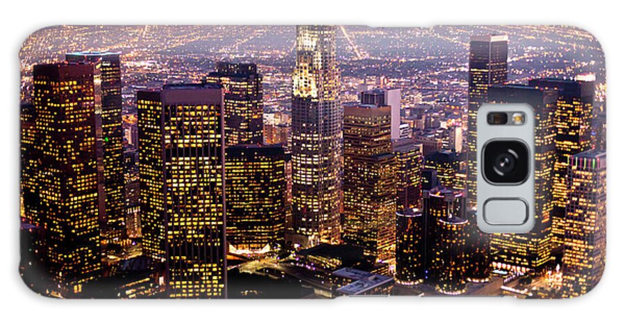 Downtown District Galaxy Case featuring the photograph Aerial Downtown La At Night by Adamkaz