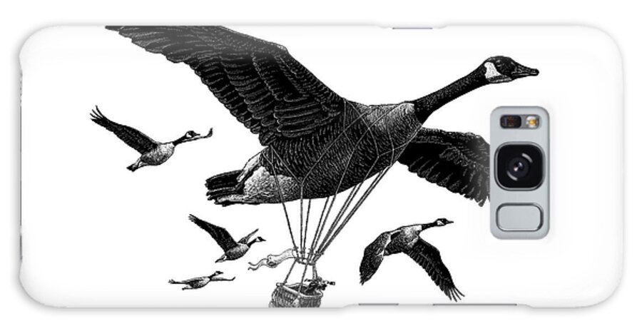 Canadian Geese Galaxy Case featuring the drawing Aero Canada - BW by Clint Hansen