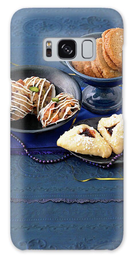 Ip_10212608 Galaxy Case featuring the photograph Almond Cookies With Pistachios And Spiced Biscuits In Bowl And Triangular Cookies On Plate by Jalag / Julia Hoersch
