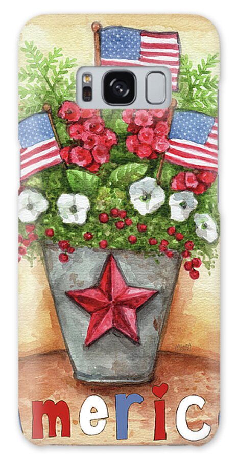 America Flowers In Bucket Flags Galaxy Case featuring the painting America Flowers In Bucket Flags by Melinda Hipsher