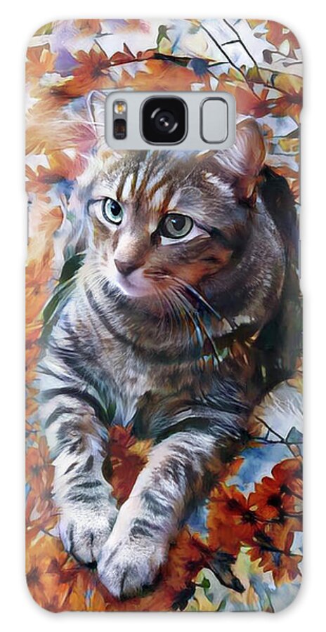 Tabby Cat Galaxy Case featuring the digital art Amos in Flowers by Peggy Collins