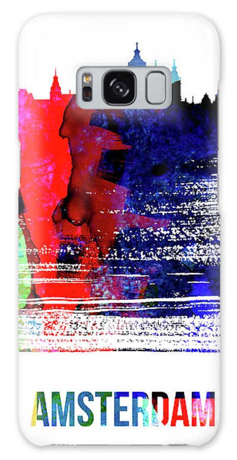 Amsterdam Galaxy Case featuring the mixed media Amsterdam Skyline Brush Stroke Watercolor  by Naxart Studio