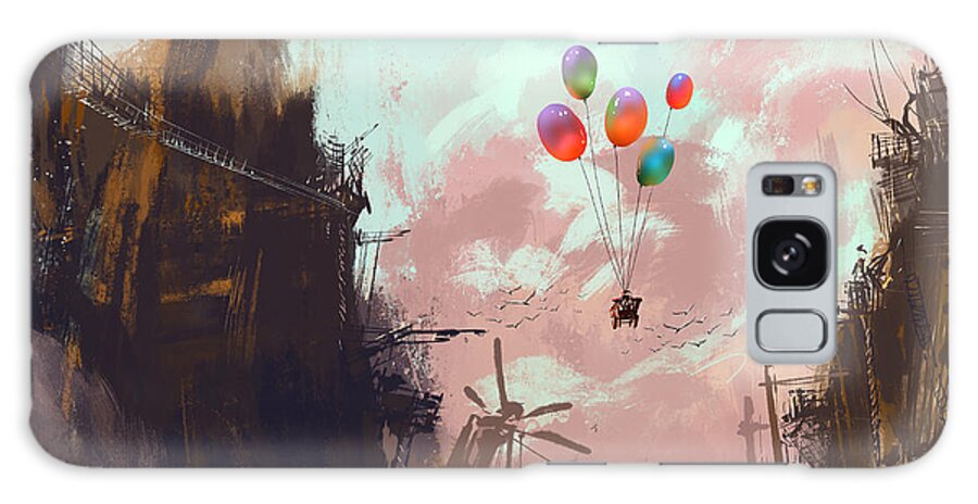 Cliffs Galaxy Case featuring the digital art Ancient Car In A Sky With Balloons by Tithi Luadthong