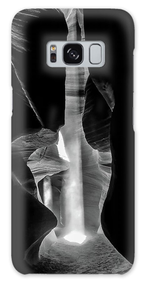 Antelope Canyon Galaxy Case featuring the photograph Antelope Canyon Double Beam - Black and White by Gregory Ballos