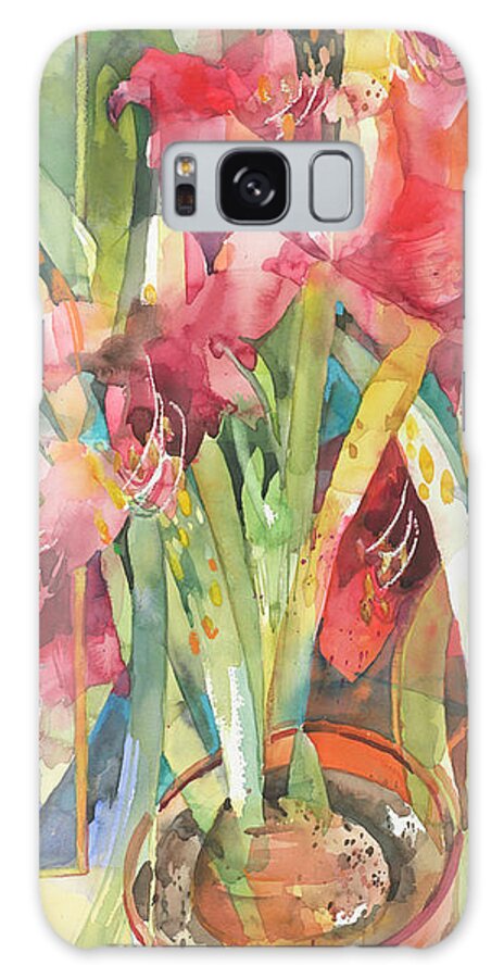 Amaryllis Flowers Galaxy Case featuring the painting Architectural Amaryllis by Annelein Beukenkamp