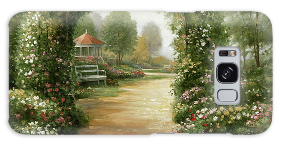 Archway Of Flowers Overlooking Pathway Leading Past A Gazebo And Bench Galaxy Case featuring the painting Archway by John Zaccheo