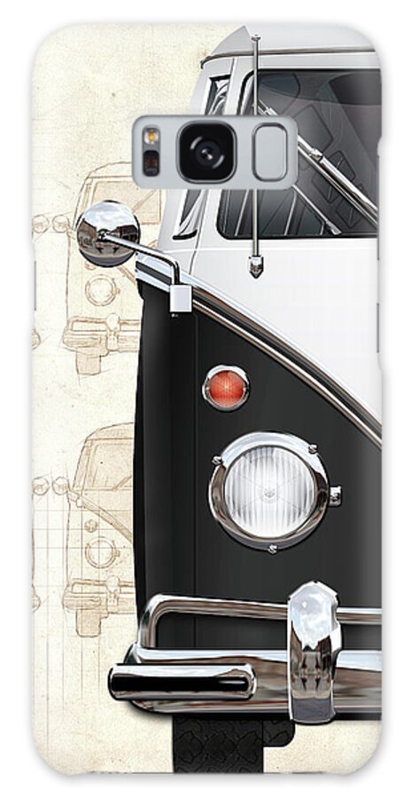 ‘volkswagen Type 2’ Collection By Serge Averbukh Galaxy Case featuring the digital art Volkswagen Type 2 - Black and White Volkswagen T1 Samba Bus over Vintage Sketch by Serge Averbukh