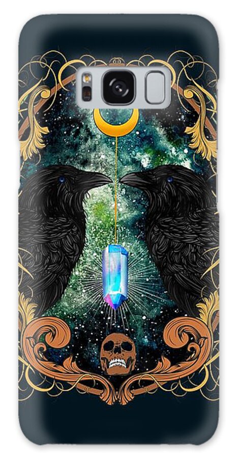 Painting Galaxy Case featuring the painting Raven Moon Oracle With Crystal by Little Bunny Sunshine