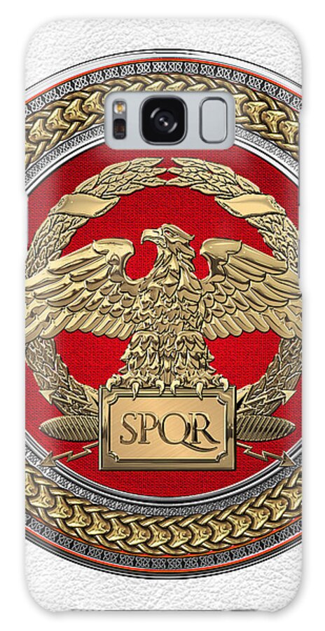 ‘treasures Of Rome’ Collection By Serge Averbukh Galaxy Case featuring the digital art Gold Roman Imperial Eagle over Red Gold and Silver Medallion on White Leather by Serge Averbukh