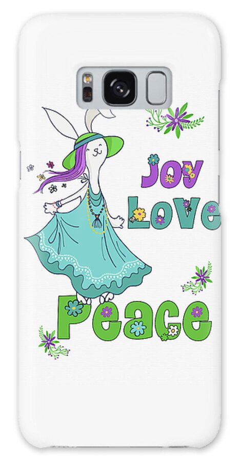 Christmas Galaxy Case featuring the digital art Retro Hippie Joy Love and Peace Dancing Holiday Bunny by Doreen Erhardt