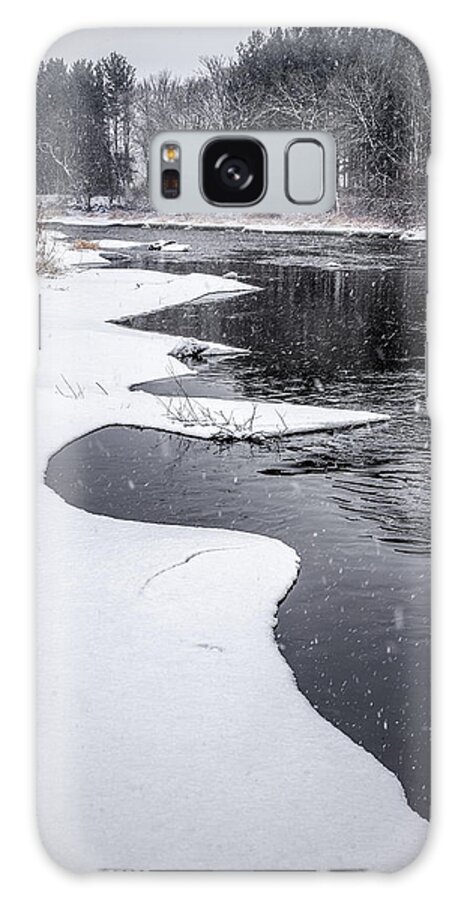 Snow Ice Yahara River Stoughton Wi Wisconsin Dane Vertical Scenic Landscape Cold Snowfall Winter Blizzard B&w Black And White Curvy Galaxy Case featuring the photograph At the Yahara River Bend - snowy scene south of Stoughton WI by Peter Herman