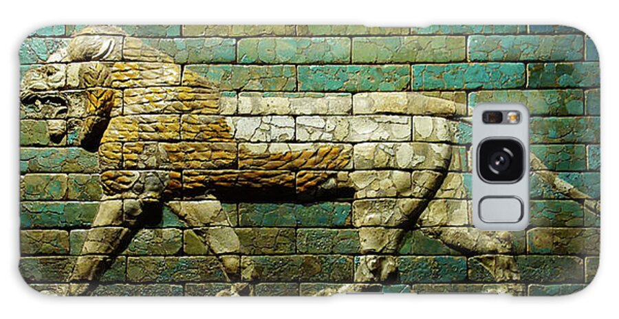 Babylonian Galaxy Case featuring the photograph Babylonian wall tiles of lion by Steve Estvanik