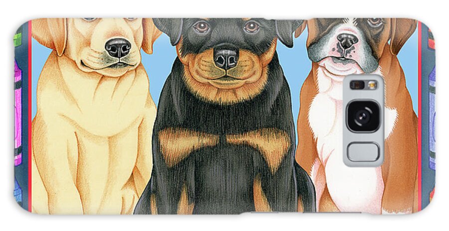 Back To School Pups Galaxy Case featuring the mixed media Back To School Pups by Tomoyo Pitcher