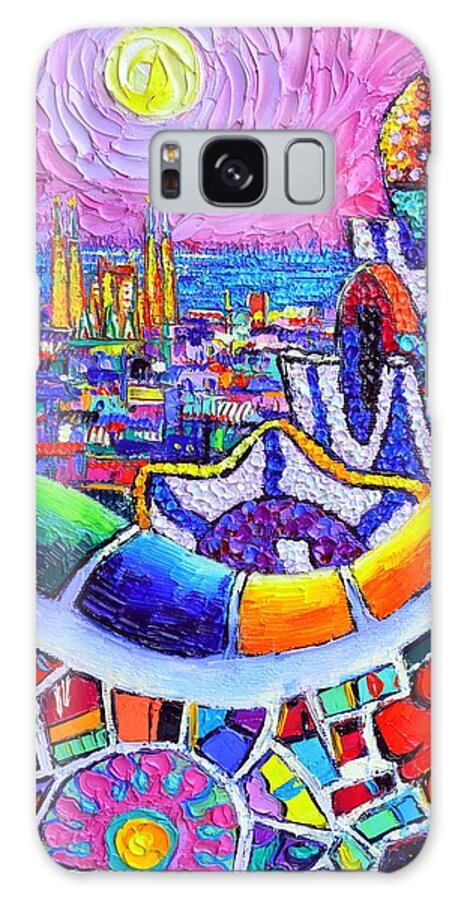 Barcelona Galaxy S8 Case featuring the painting BARCELONA PARK GUELL COLORFUL NIGHT textural impasto knife oil painting abstract Ana Maria Edulescu by Ana Maria Edulescu