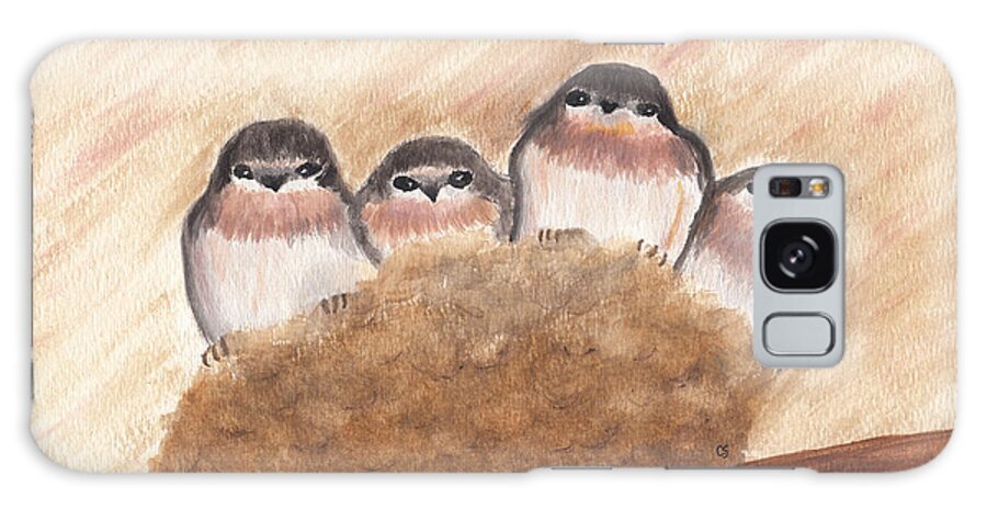 Barn Swallow Chicks Galaxy Case featuring the painting Barn Swallow Chicks by Conni Schaftenaar
