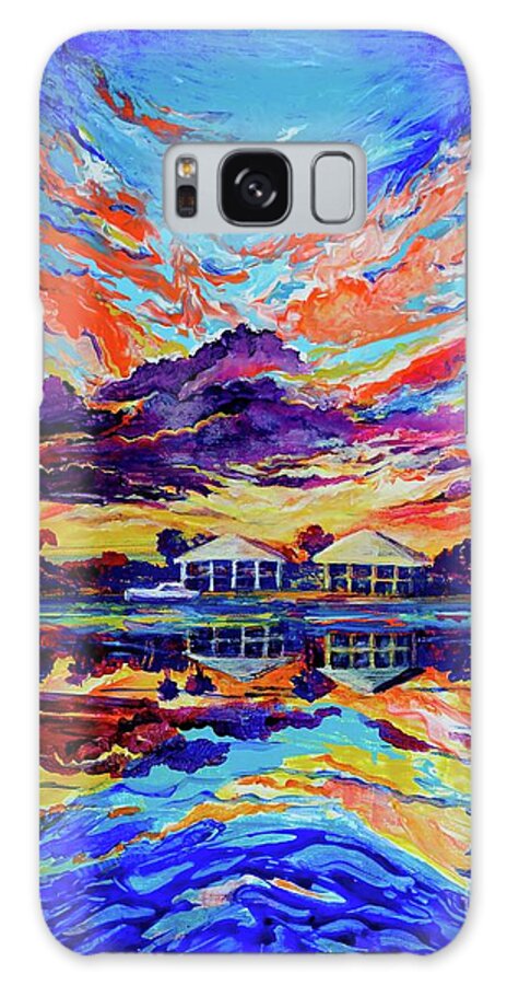Ocean Abstract Galaxy Case featuring the painting Beach House Reflections Fluid Acrylic by Marilyn Young
