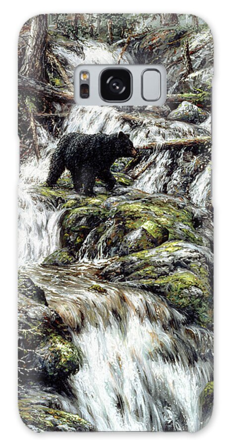 Black Bear Crossing A Stream Galaxy Case featuring the painting Bear Creek Crossing by Jeff Tift