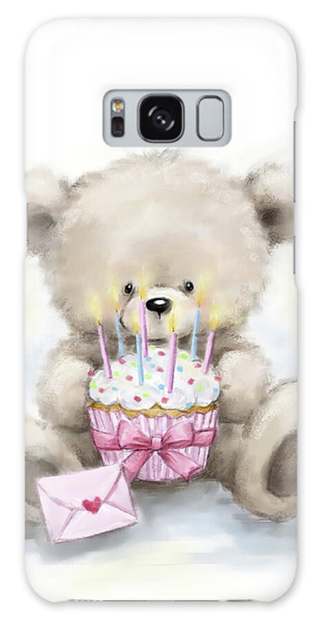Bear With Cake Galaxy Case featuring the mixed media Bear With Cake by Makiko