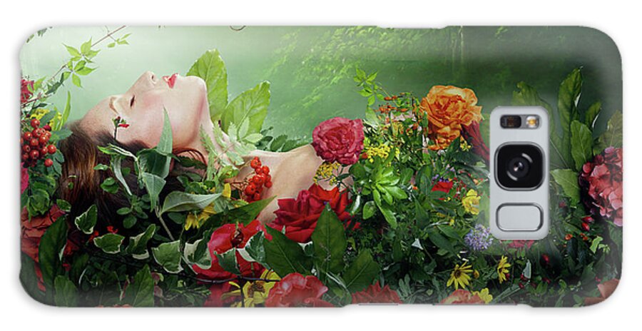 People Galaxy Case featuring the photograph Beautiful Woman Resting On A Bed Of Red by Paper Boat Creative