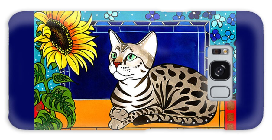 Beauty In Bloom Galaxy Case featuring the painting Beauty in Bloom - Savannah Cat Painting by Dora Hathazi Mendes
