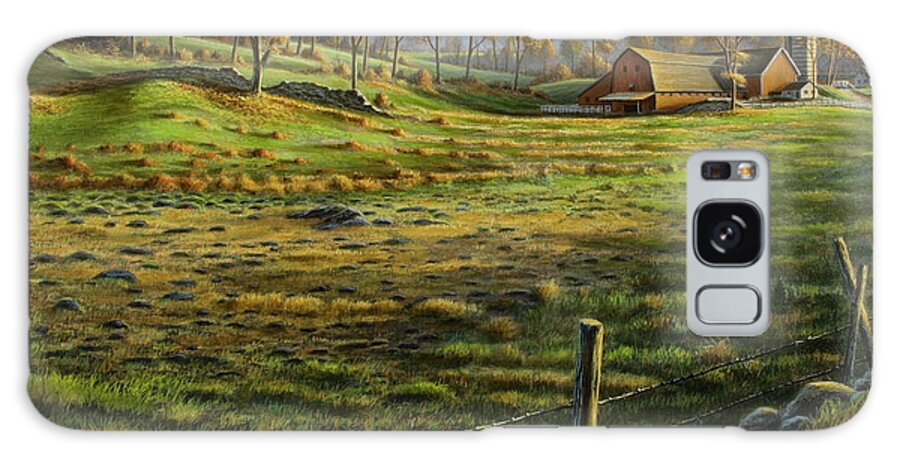 Farm Scene In The Morning Galaxy Case featuring the painting Bethel Farm Morning by Bruce Dumas