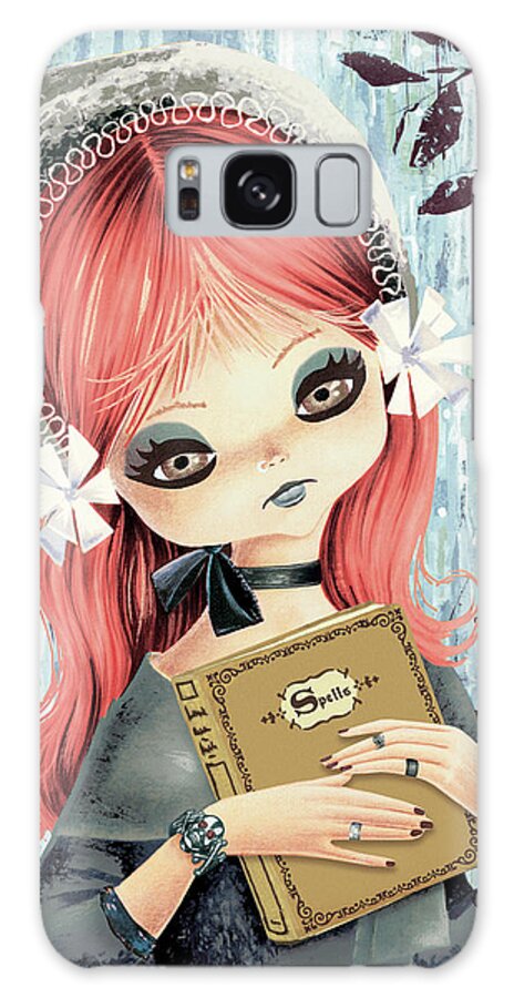 Big Eye Girl Galaxy Case featuring the drawing Big-eyed goth girl by CSA Images