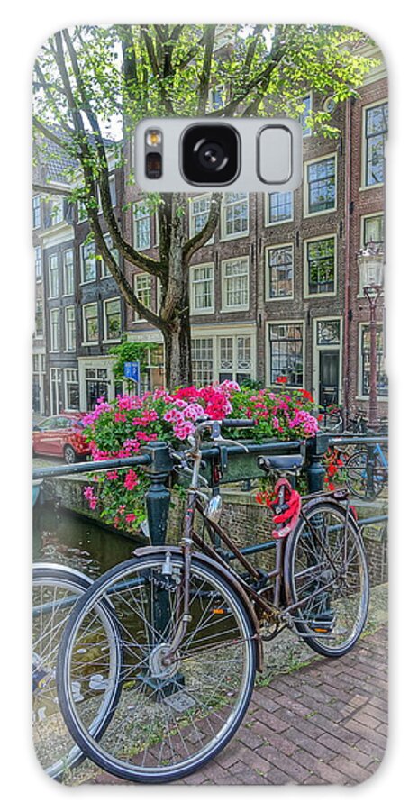 Bike Galaxy Case featuring the photograph Bikes, Flowers and Canal Homes by Patricia Caron